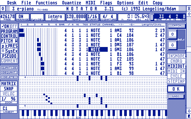 Notator matrix Screen 